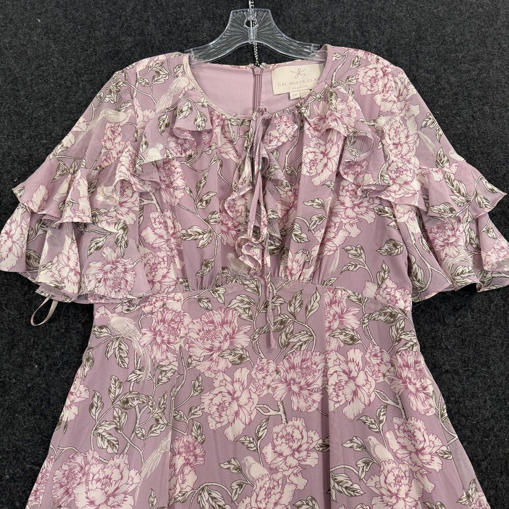 Gal Meets Glam Collection Dress Women's 10 Pink Floral Ruffle Chiffon Maxi - Picture 2 of 9